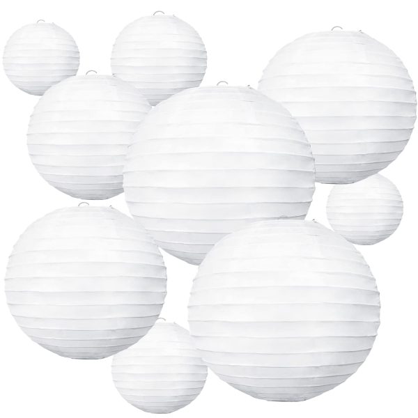 BEISHIDA 10Pcs White Paper Lanterns Decorative Chinese/Japanese Hanging Round Paper Lanterns Lamp for Birthday, Wedding, Christmas, Bridal, Home Decor, Party Decoration(Size of 4”, 6”, 8”, 10”)