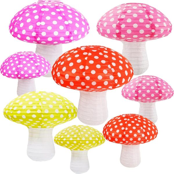 ML251101-8-Pack-Mushroom-Paper-Lanterns-(8-Inch&12-Inch,-Multi-Color),-Polka-Dot-Pattern-Decor-for-Forest-Fairy-Themed-Birthday-Parties,-Baby-Showers,-Nurseries-&-Garden-Wedding-Decor-sku