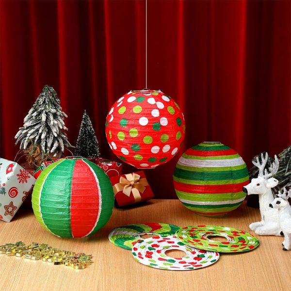 ML251112-12-Pack-Red-&-Green-Paper-Lanterns-(8-Inch-Polka-Dot-&-Stripe-Patterns),-Christmas-Themed-Decor-for-Indoor-Outdoor,-Holiday-Parties,-Baby-Showers-&-Birthday-Setup-usage-scene3