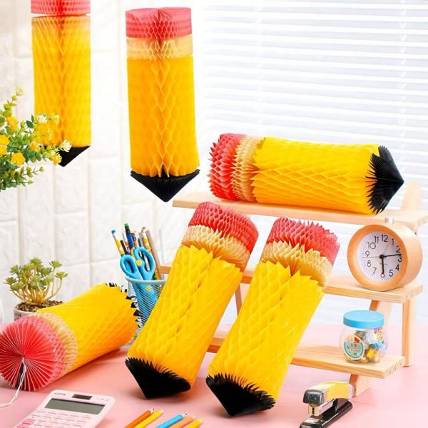 YACHEN-6PCS-Hanging-Pencil-Lanterns-Honeycombs-Decorations-Back-to-School-Classroom-Ceiling-Decor-Birthday-Supplies-Decorations-front-view