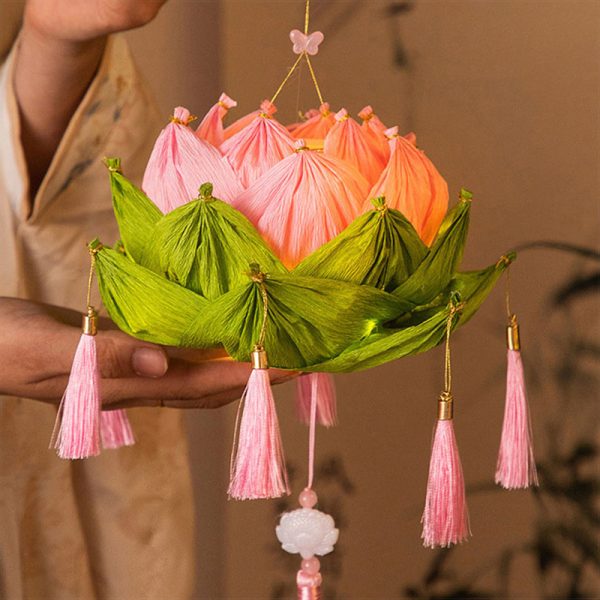 1-Pack Chinese Lotus Lantern DIY Kit (Traditional Handmade Design), Festive Glowing Decor for Indoor/Outdoor Holiday & Cultural Event Setup