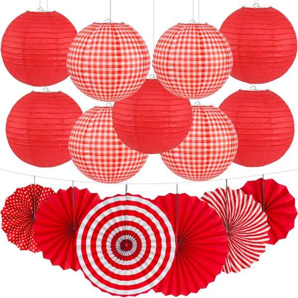 Peywot 15Pcs Red Party Decorations Kit, Hanging Red Paper Lanterns Paper Fans for Home Decor Birthday Wedding Graduation Picnic BBQ Baby Shower Pizza Party Chinese New Year Decorations 2026