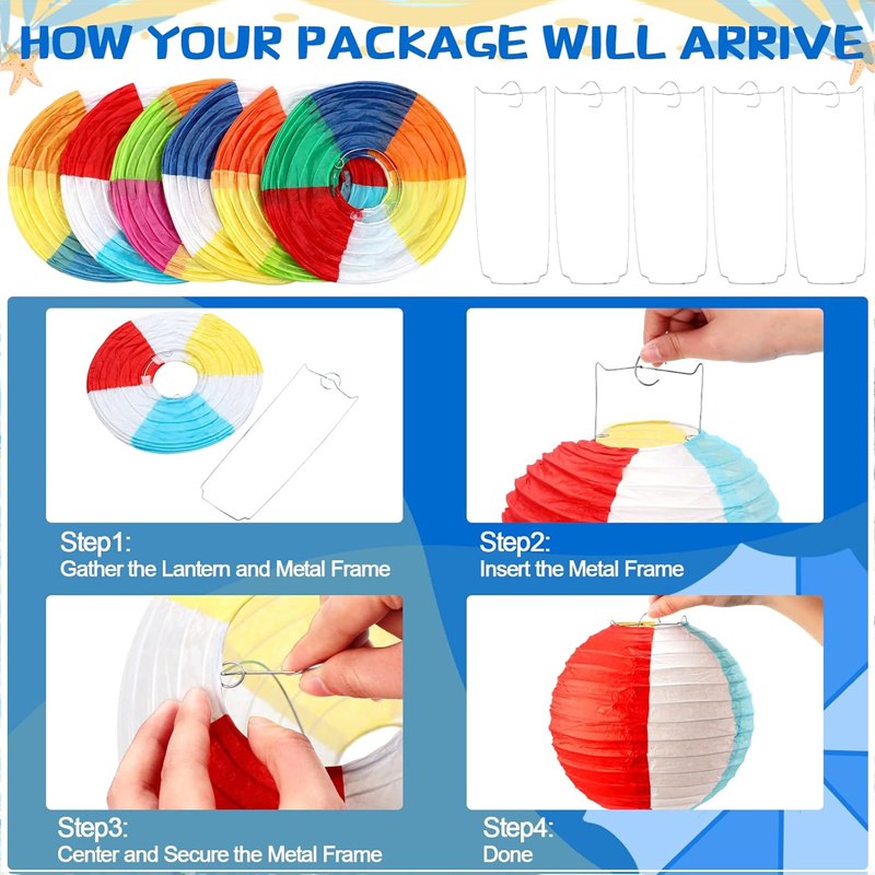 12-Pack Beach Ball Paper Lanterns (8-Inch),Pool Party Decorations Summer Luau Themed Round Hanging Decor for Office Classroom Home Outdoor Indoor Party Supplies - Image 7