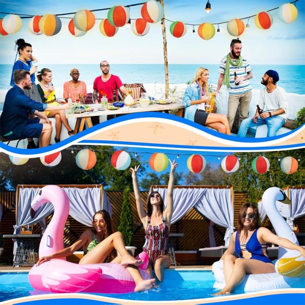 ML251103-12-Pack-Beach-Ball-Paper-Lanterns-(8-Inch),-Pool-Party-Decorations-Summer-Luau-Themed-Round-Hanging-Decor-for-Office-Classroom-Home-Outdoor-Indoor-Party-Supplies--usage-scene1