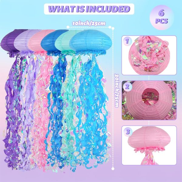 ML251108-6-Pack-Jellyfish-Paper-Lanterns-(10-Inch-Multi-Color-with-Sequins),-Underwater-Theme-Hanging-Decor-for-Mermaid-Ocean-Birthday-Parties,-Baby-Showers-&-Classroom-Setup-package-include