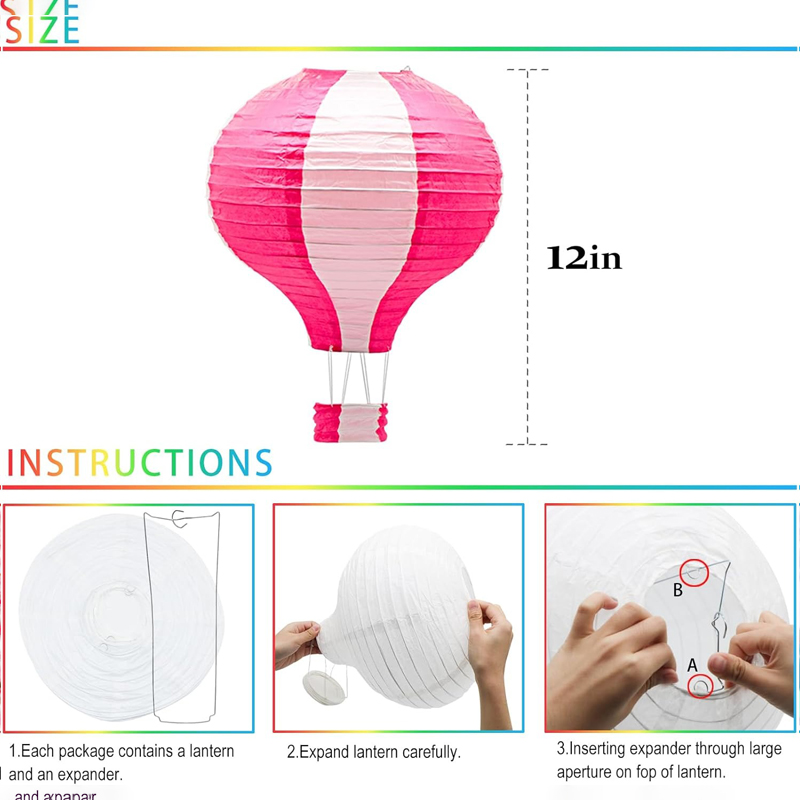 8-Pack Hot Air Balloon Paper Lanterns(12-Inch Multi Color),Hanging Decor for Birthday,Wedding,Christmas&Holiday Party Setup - Image 5