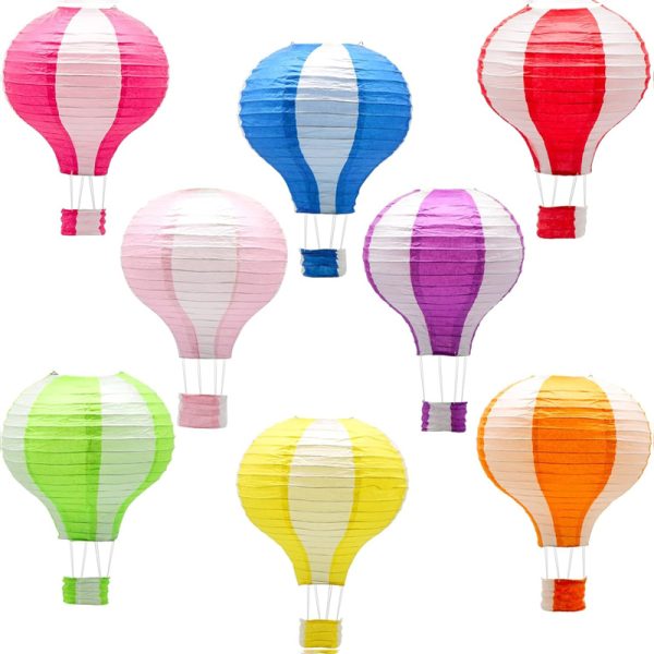 8-Pack Hot Air Balloon Paper Lanterns(12-Inch Multi Color),Hanging Decor for Birthday,Wedding,Christmas&Holiday Party Setup