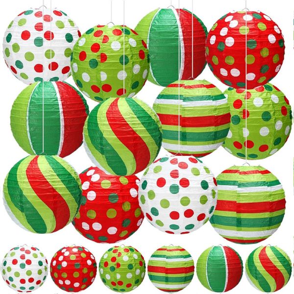 12-Pack Red & Green Paper Lanterns (8-Inch Polka Dot & Stripe Patterns), Christmas Themed Decor for Indoor/Outdoor, Holiday Parties, Baby Showers & Birthday Setup