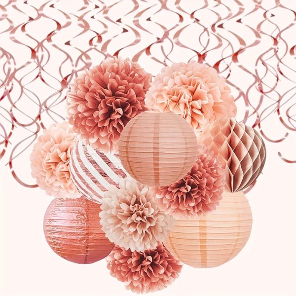 ML251113-11-Pack-Rose-Gold-Paper-Decor-Set-(8-Inch-Lanterns,-Pom-Poms-&-Honeycomb-Balls),-Party-Decor-for-Birthday,-Home-&-Celebration-Setup-sku
