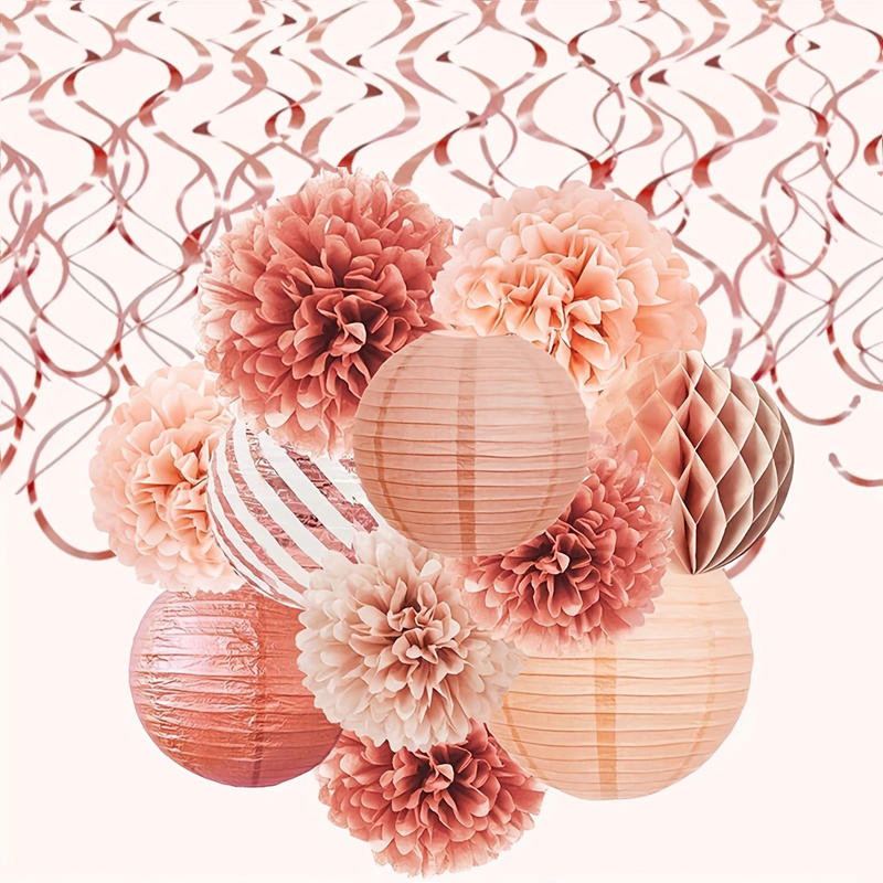 ML251113-11-Pack-Rose-Gold-Paper-Decor-Set-(8-Inch-Lanterns,-Pom-Poms-&-Honeycomb-Balls),-Party-Decor-for-Birthday,-Home-&-Celebration-Setup-sku