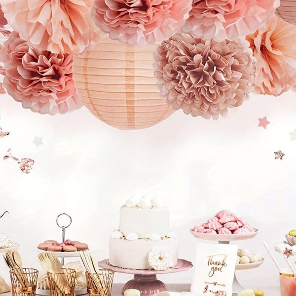 ML251113-11-Pack-Rose-Gold-Paper-Decor-Set-(8-Inch-Lanterns,-Pom-Poms-&-Honeycomb-Balls),-Party-Decor-for-Birthday,-Home-&-Celebration-Setup-usage-scene1