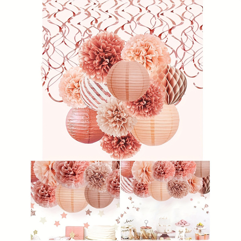 ML251113-11-Pack-Rose-Gold-Paper-Decor-Set-(8-Inch-Lanterns,-Pom-Poms-&-Honeycomb-Balls),-Party-Decor-for-Birthday,-Home-&-Celebration-Setup-usage-scene2