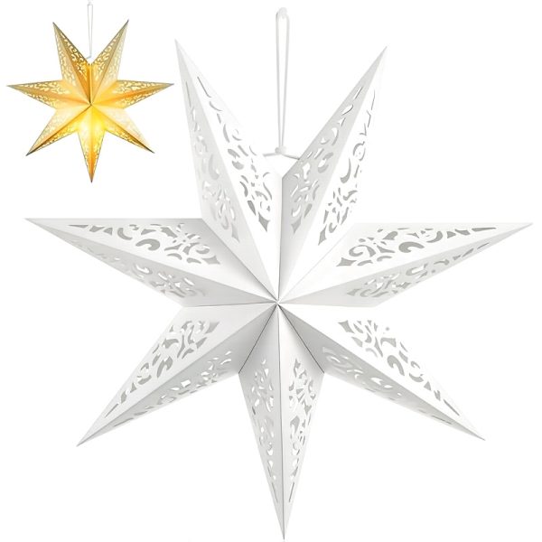 ML251201-Paper-Star-Lantern-with-Fairy-String-Lights-(90LED-18-inches),-Seven-pointed-Lampshades-for-Christmas-Wedding-Party-Decorations-with-Easy-Hang-Strings-front-view