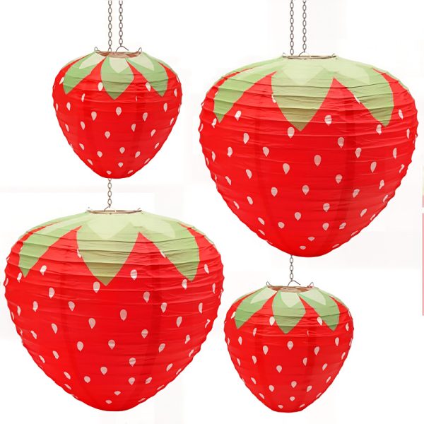 4-Pack Strawberry Paper Lanterns (8/12 inches), Hanging Decor for Kids' Birthday Party & Indoor Holiday Room Decor