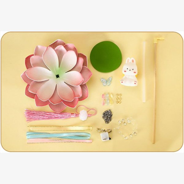 ML251208-Chinese-New-Year-Glowing-Jade-Rabbit-Lotus-Lantern-(7.87'×3.94'×25.59'),-DIY-Craft-Kit-for-Spring-Festival-&-Lantern-Festival-Hanfu-Handheld-Decoration-package-includes