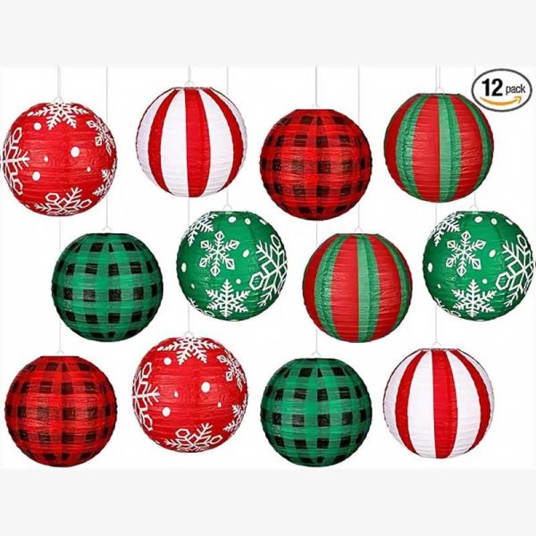 12-Pack Christmas Snowflake Paper Lantern（12 inches）, Hanging Decor for Kids' Party & Family Holiday Indoor Decoration