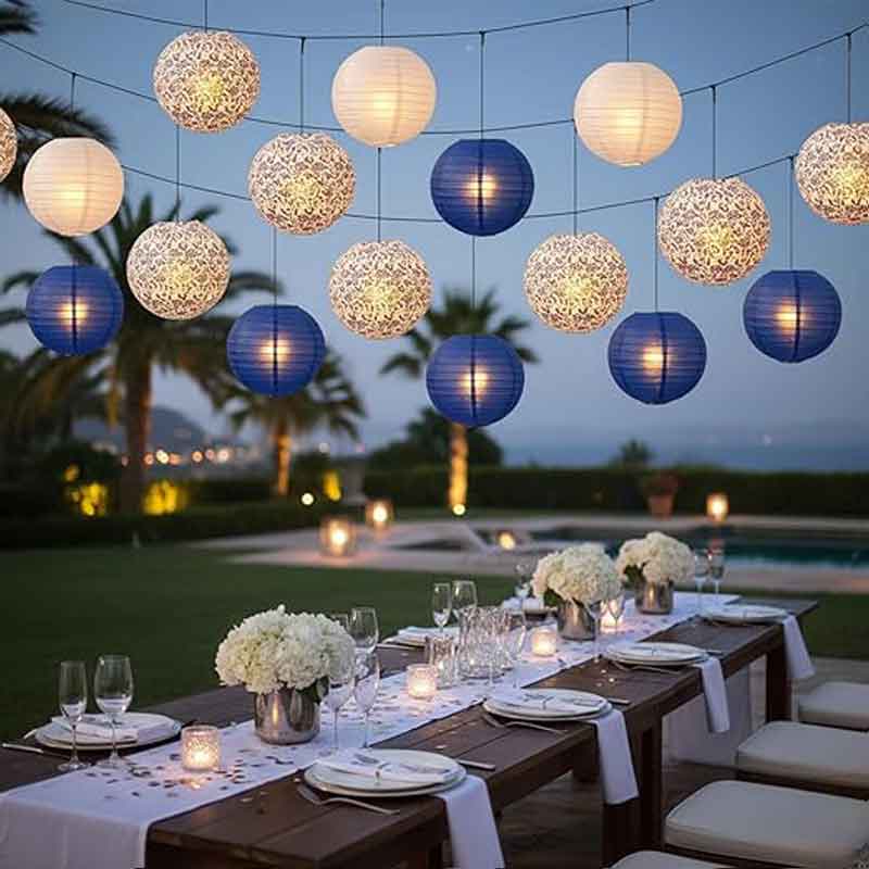 12/15-Pack Chinese New Year Blue and White Porcelain Paper Lantern (8 inches), Hanging Decor for Spring Festival Indoor Traditional Atmosphere Setup - Image 5