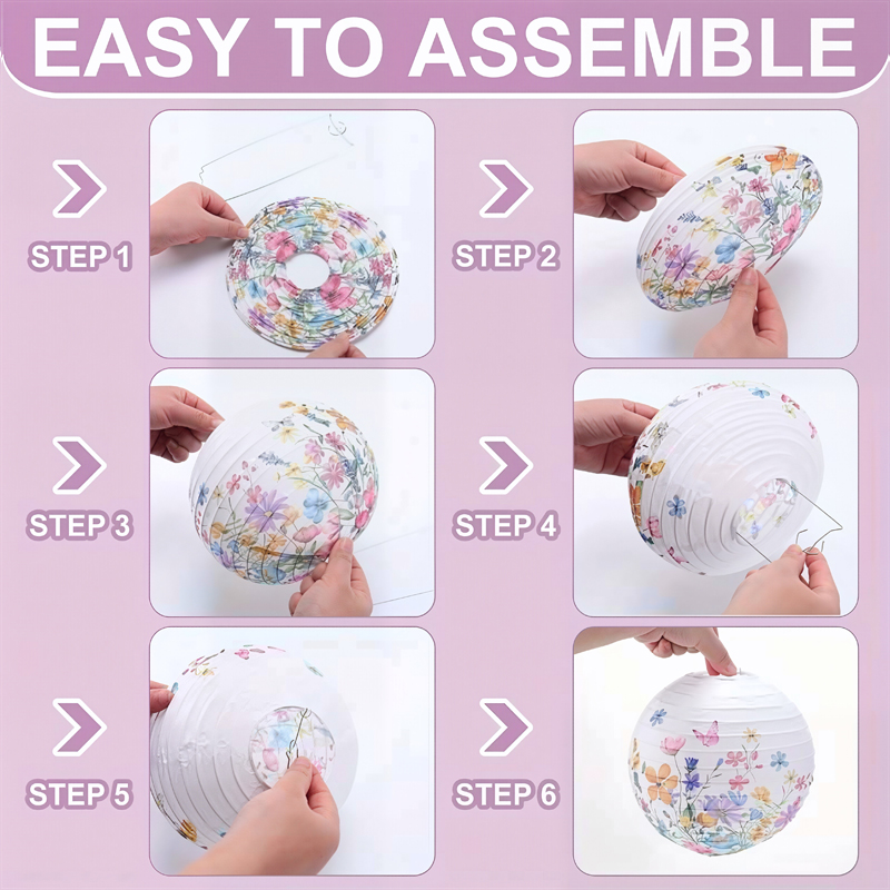 12-Pack Butterfly Floral Paper Lantern (8/10/12 inches), Hanging Decor for Wedding & Kids' Party Indoor Setup - Image 4