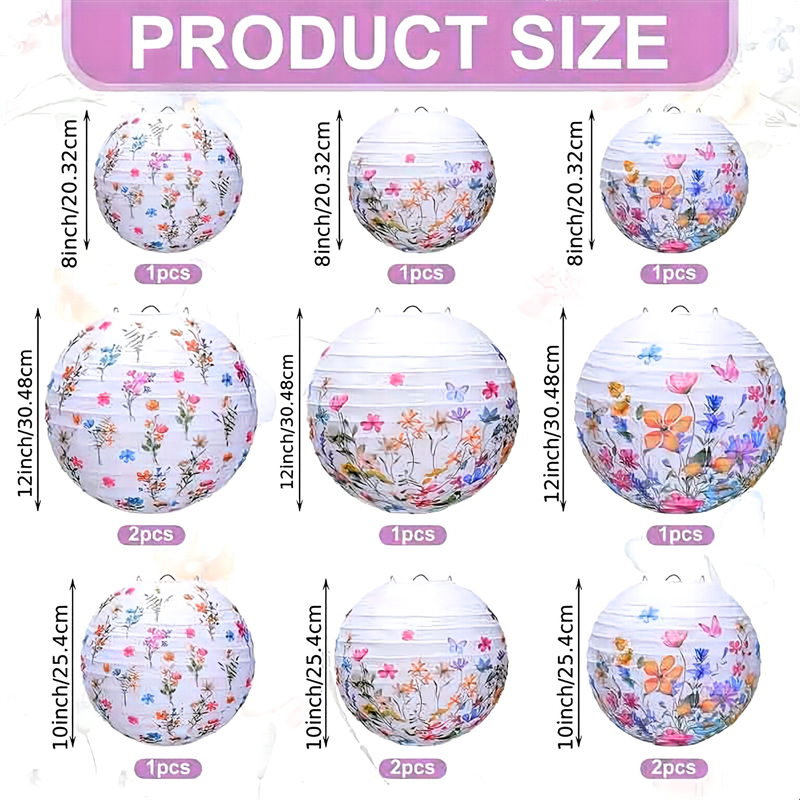 ML251224-12-Pack-Butterfly-Floral-Paper-Lantern-(8-10-12-inches),--Hanging-Decor-for-Wedding-&-Kids'-Party-Indoor-Setup-size