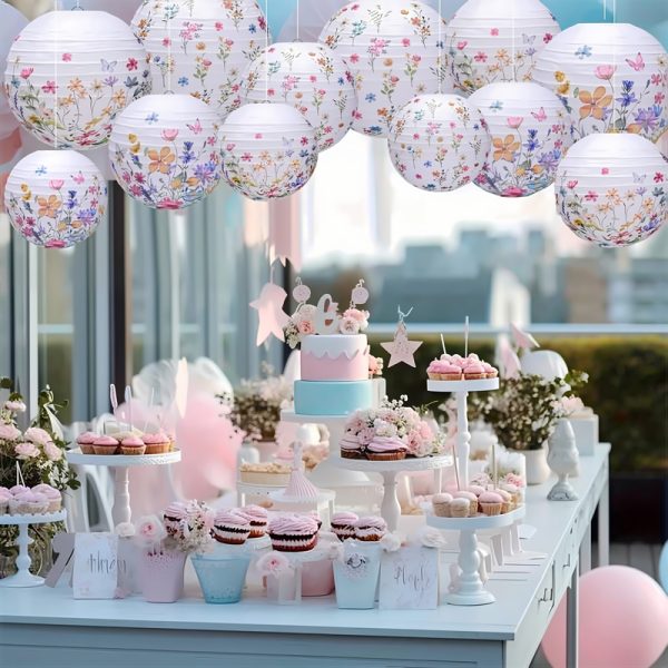 12-Pack Butterfly Floral Paper Lantern (8/10/12 inches),  Hanging Decor for Wedding & Kids' Party Indoor Setup