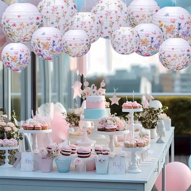 12-Pack Butterfly Floral Paper Lantern (8/10/12 inches), Hanging Decor for Wedding & Kids' Party Indoor Setup