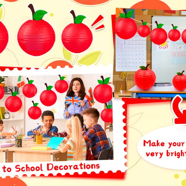 ML251225-9-Pack-Apple-Shaped-Paper-Lantern-(8-10-12-inches),--Hanging-Decor-for-Kids'-Birthday-Party-&-Back-to-School-Classroom-Setup-detailed image