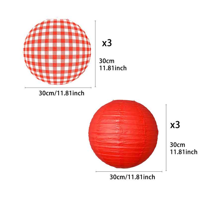 6-Pack Red Gingham Paper Lantern (12 inches), Hanging Decor for Picnic, BBQ & Summer Holiday Party Indoor Setup - Image 8