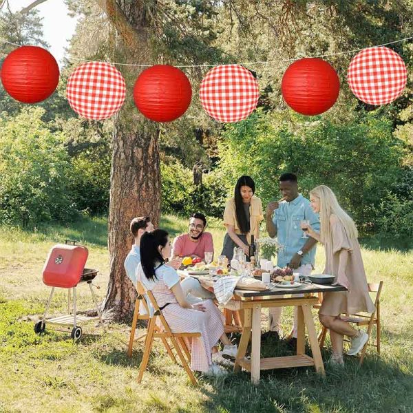 ML251228-6-Pack-Red-Gingham-Paper-Lantern-(12-inches),-Hanging-Decor-for-Picnic,-BBQ-&-Summer-Holiday-Party-Indoor-Setup-usage-scene