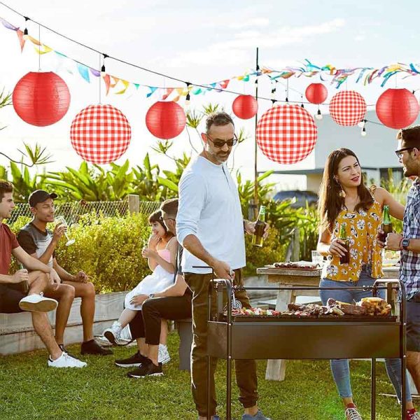 ML251228-6-Pack-Red-Gingham-Paper-Lantern-(12-inches),-Hanging-Decor-for-Picnic,-BBQ-&-Summer-Holiday-Party-Indoor-Setup-usage-scene2