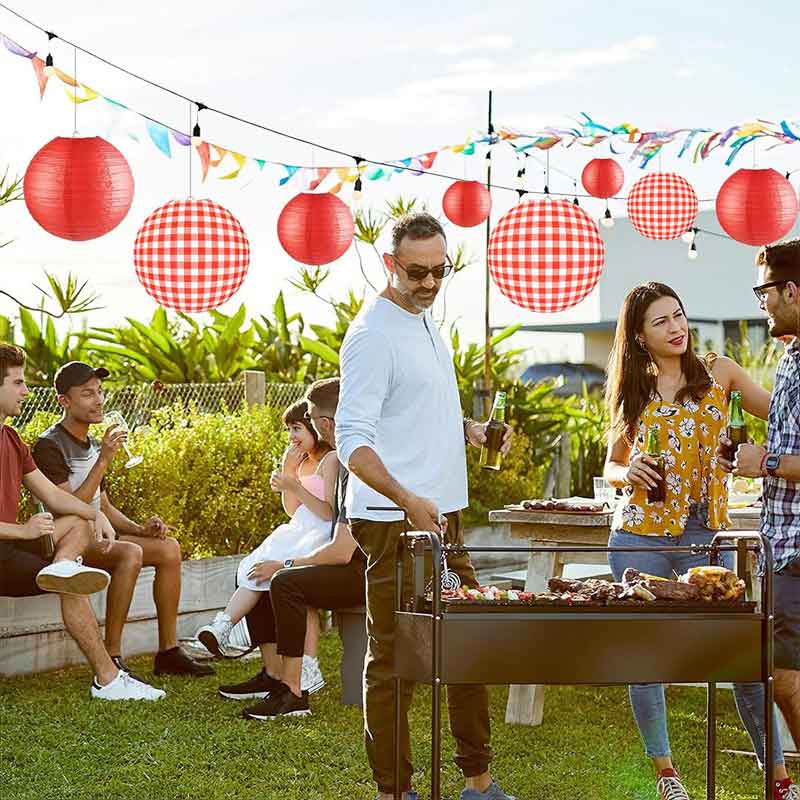 ML251228-6-Pack-Red-Gingham-Paper-Lantern-(12-inches),-Hanging-Decor-for-Picnic,-BBQ-&-Summer-Holiday-Party-Indoor-Setup-usage-scene2