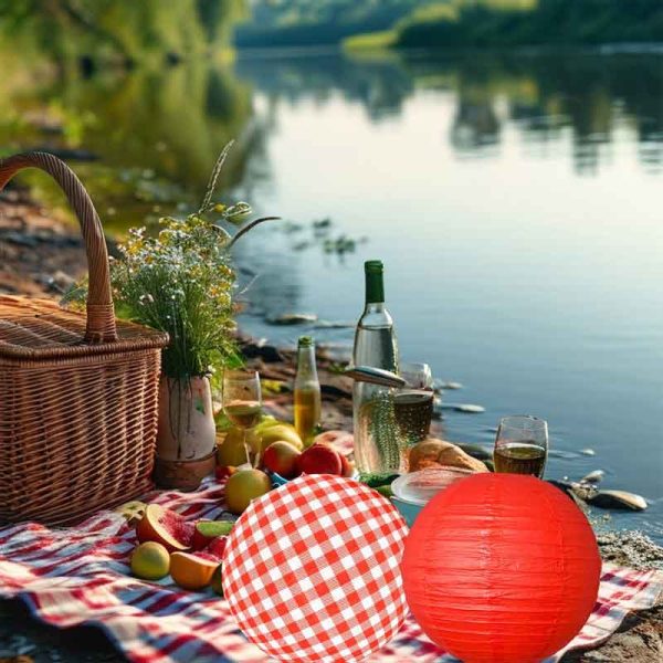ML251228-6-Pack-Red-Gingham-Paper-Lantern-(12-inches),-Hanging-Decor-for-Picnic,-BBQ-&-Summer-Holiday-Party-Indoor-Setup-usuage-scene-2