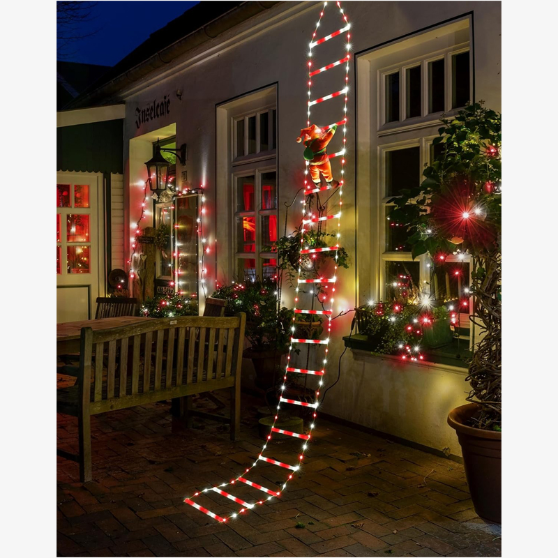 1-Pack LED Christmas Ladder Lights (5.25ft 8-Rung / 9.84ft 12-Rung Optional), USB-Powered with Remote, Santa Pattern Decor for Indoor/Outdoor, Window, Garden & Christmas Party Setup - Image 3