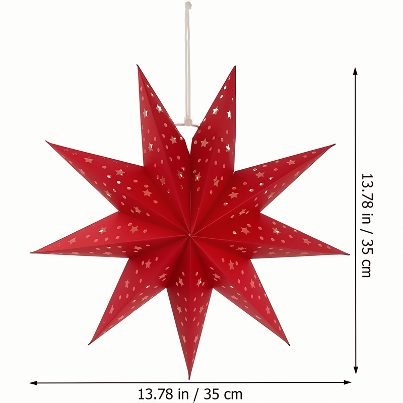 3-Pack Red Paper Star Lantern (13.78 inches), Hanging Decor for Christmas, New Year, Wedding & Party Indoor/Outdoor Setup - Image 5