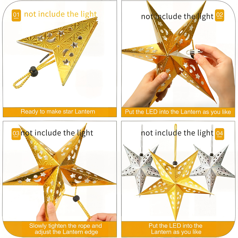 12-Pack 3D Gold Paper Star Lantern (11.81 inches), Vintage Hanging Decor for Christmas, New Year, Wedding & Home Party Setup - Image 5