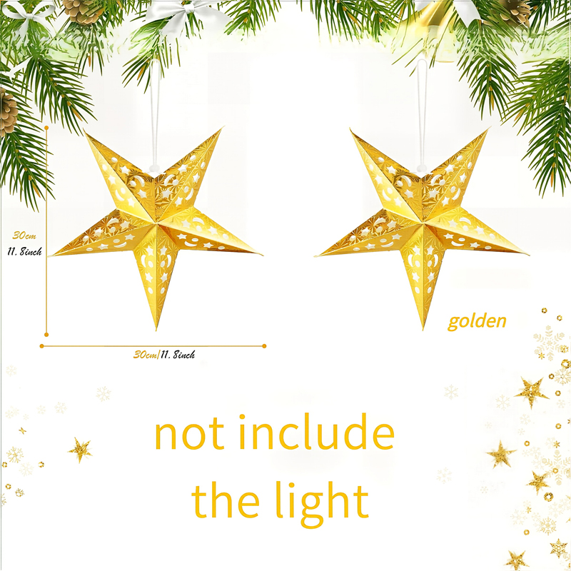 ML251231-12-Pack-3D-Gold-Paper-Star-Lantern-(11.81-inches),-Vintage-Hanging-Decor-for-Christmas,-New-Year,-Wedding-&-Home-Party-Setup-size