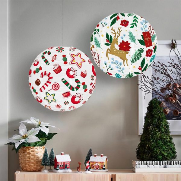 ML251234-6-Pack-Christmas-Paper-Ball-Lanterns-(12-inches),-Festive-Hanging-Decor-with-Santa-Reindeer-Patterns-for-Christmas-Tree,-Holiday-Party-&-Indoor-Setup-usage-scence4