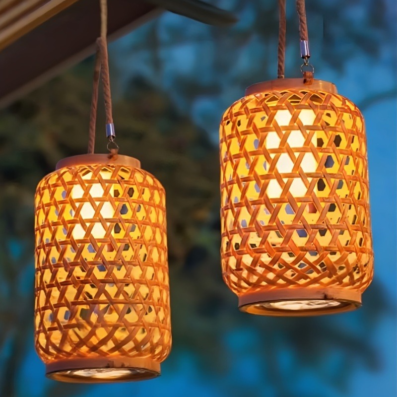 ML251236-1-Pack-Solar-Powered-Bamboo-Weave-Lantern-(8.9in-Tall),-IP44-Waterproof-Warm-Light-Decor-with-Hollow-Pattern,-Ideal-for-Garden,-Courtyard,-Balcony-&-Homestay-Hanging-Table-Setup- front view