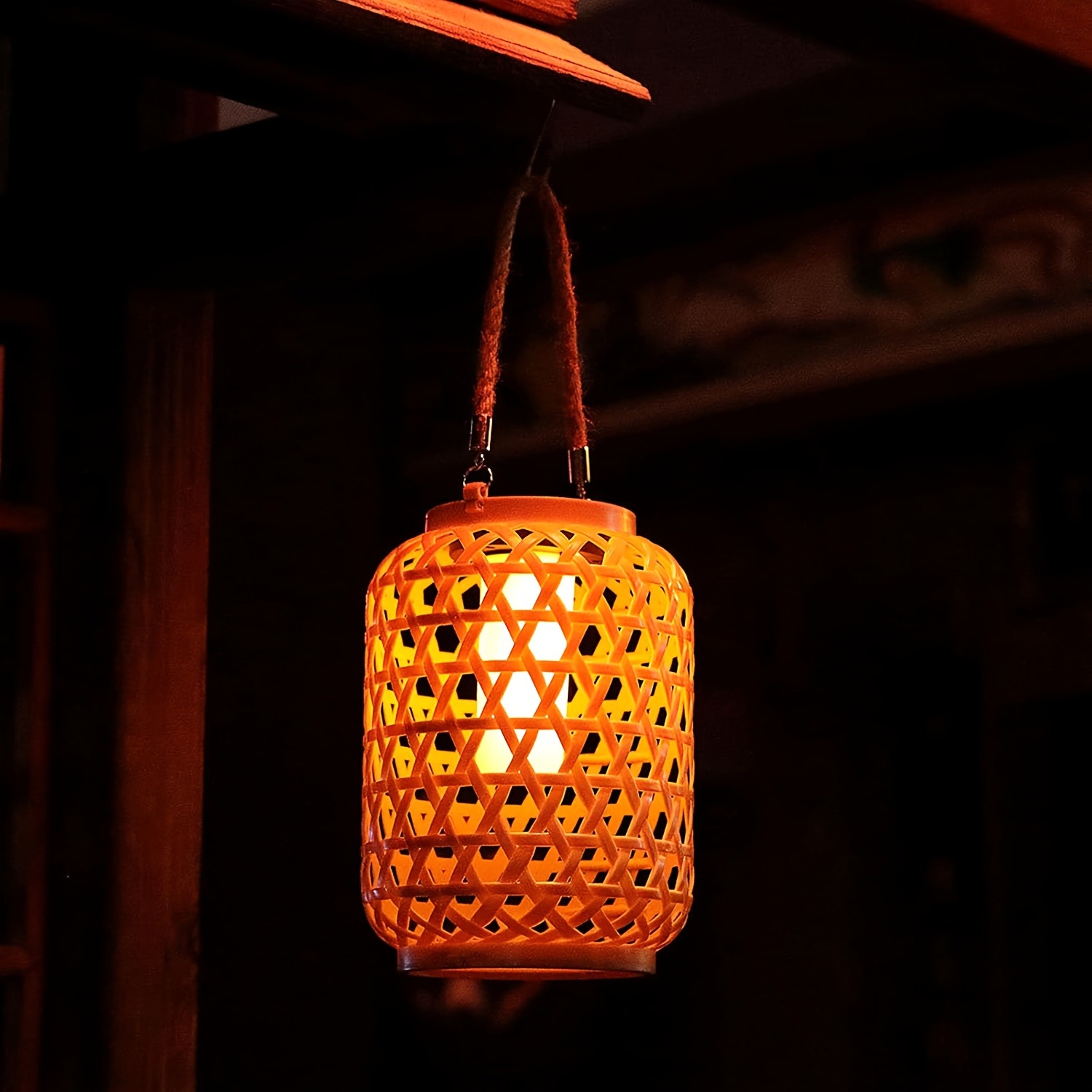 ML251236-1-Pack-Solar-Powered-Bamboo-Weave-Lantern-(8.9in-Tall),-IP44-Waterproof-Warm-Light-Decor-with-Hollow-Pattern,-Ideal-for-Garden,-Courtyard,-Balcony-&-Homestay-Hanging-Table-Setup-side view