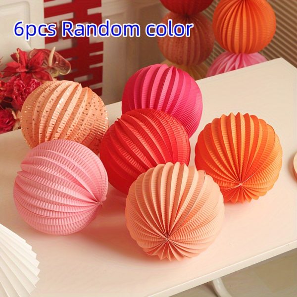 ML251237 6-Pack Paper Ball Lanterns (Random Multi-Colors 6-Inch), Foldable & Easy-Assemble Hanging Decor with Crimped Texture, Ideal for Wedding, Holiday Party, Indoor Backdrop & Event Decoration principle view