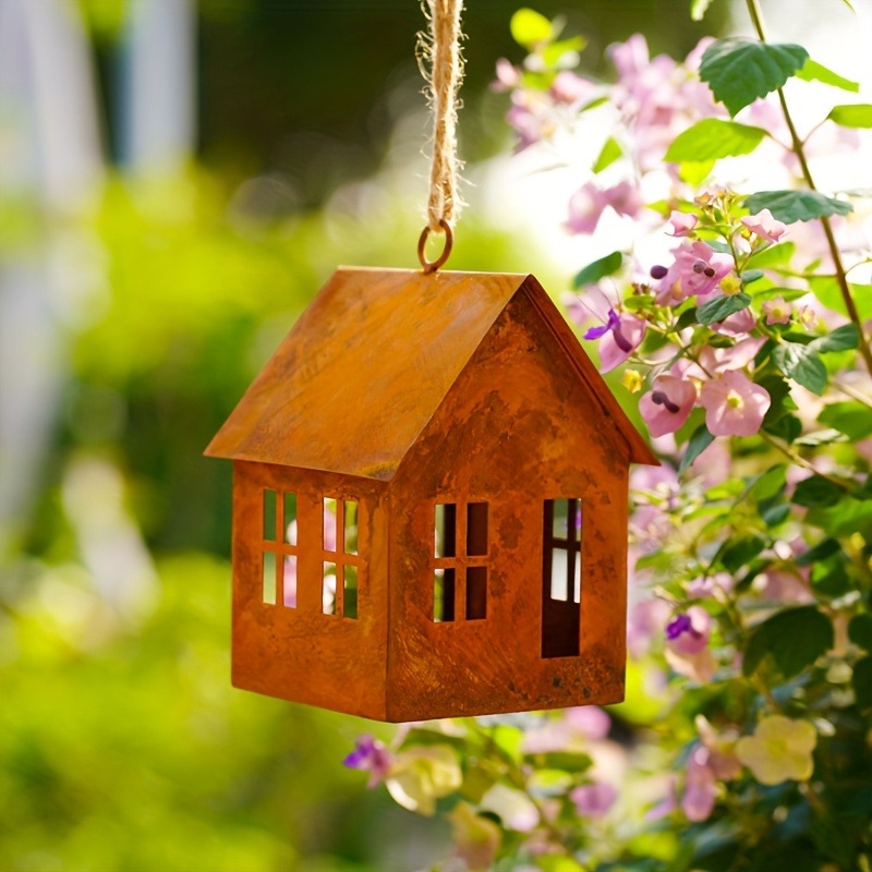 1-Pack Rustic House-Shaped Metal Lantern (4.3x4.3x5.9in, Antique Finish) - Weathered Outdoor/Indoor Hanging Decor for Patio, Birdhouse & Fall/Seasonal Decorations - Image 5