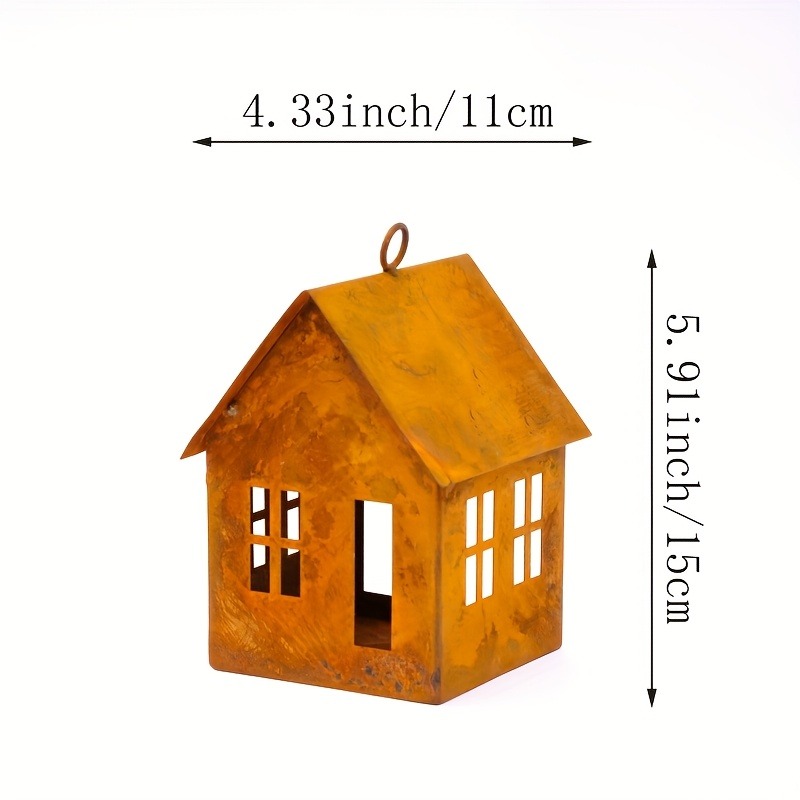 1-Pack Rustic House-Shaped Metal Lantern (4.3x4.3x5.9in, Antique Finish) - Weathered Outdoor/Indoor Hanging Decor for Patio, Birdhouse & Fall/Seasonal Decorations - Image 8