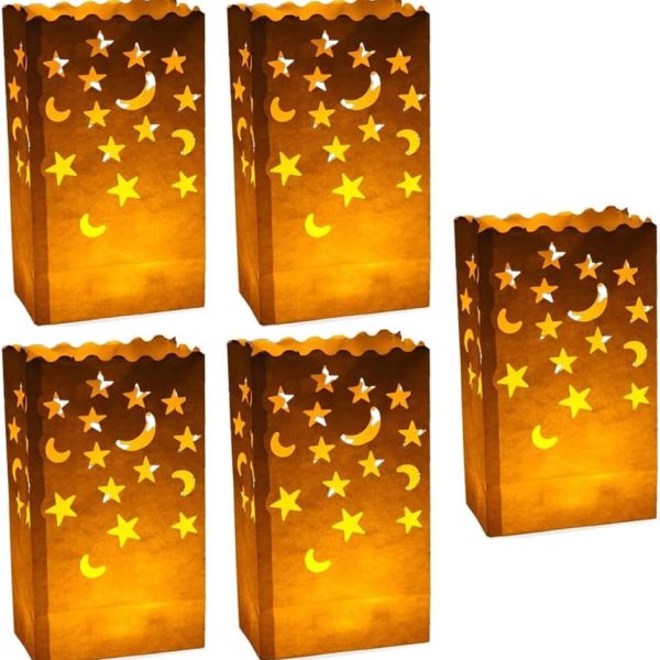 ML251241 30-Pack Star & Moon Paper Pattern Candle Bags (5.9x10.2x3.5in) - Flame-Retardant, Reusable Decor for Weddings, Valentine’s & Indoor:Outdoor Events principal view