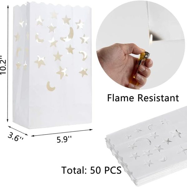 ML251241 30-Pack Star & Moon Paper Pattern Candle Bags (5.9x10.2x3.5in) - Flame-Retardant, Reusable Decor for Weddings, Valentine’s & Indoor:Outdoor Events size