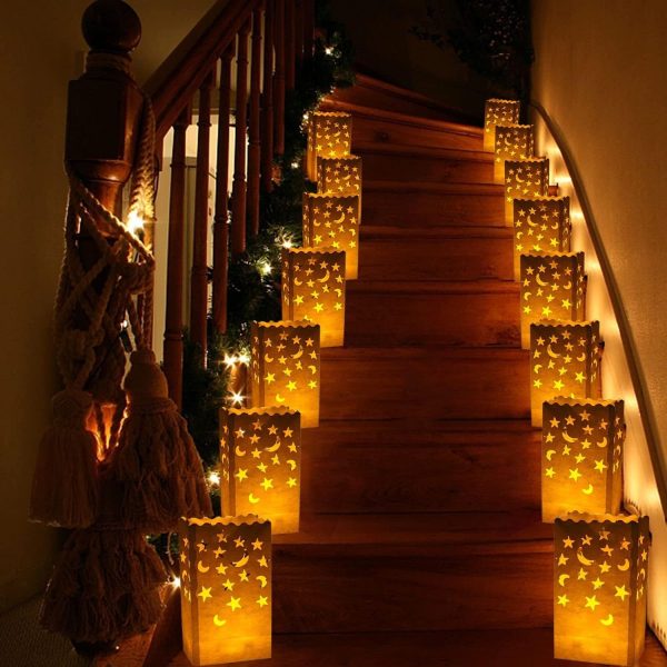ML251241 30-Pack Star & Moon Paper Pattern Candle Bags (5.9x10.2x3.5in) - Flame-Retardant, Reusable Decor for Weddings, Valentine’s & Indoor:Outdoor Events usage scene2
