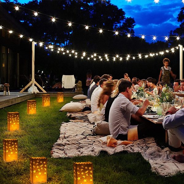 ML251241 30-Pack Star & Moon Paper Pattern Candle Bags (5.9x10.2x3.5in) - Flame-Retardant, Reusable Decor for Weddings, Valentine’s & Indoor:Outdoor Events usage scene3