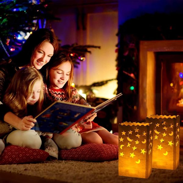 ML251241 30-Pack Star & Moon Paper Pattern Candle Bags (5.9x10.2x3.5in) - Flame-Retardant, Reusable Decor for Weddings, Valentine’s & Indoor:Outdoor Events usage scene6