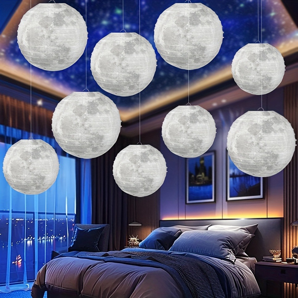 ML251242 6-Pack Moon-Themed Paper Lanterns 10-Inch(Classic Chinese Design) Hanging Decor for Indoor Bedroom, Classroom & Outdoor Garden Party Decorations usage scene2