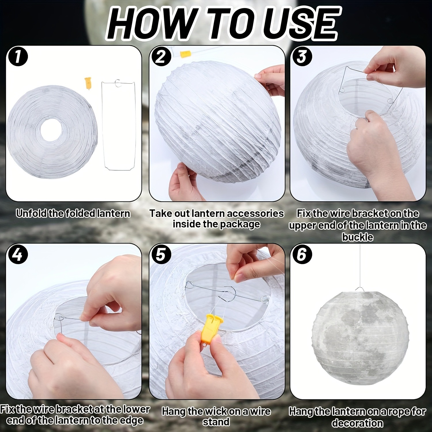 ML251242 6-Pack Moon-Themed Paper Lanterns 10-Inch(Classic Chinese Design) Hanging Decor for Indoor Bedroom, Classroom & Outdoor Garden Party Decorations usage scene3