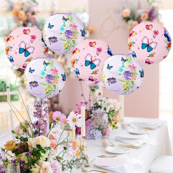 ML251243-6-Pack-Butterfly-&-Floral-Paper-Lanterns-12-Inch-(Pink-&-Purple)---Reusable-Hanging-Decor-for-Birthday,-Baby-Shower-&-Indoor-Outdoor-Garden-Party-Setup-usage-scene