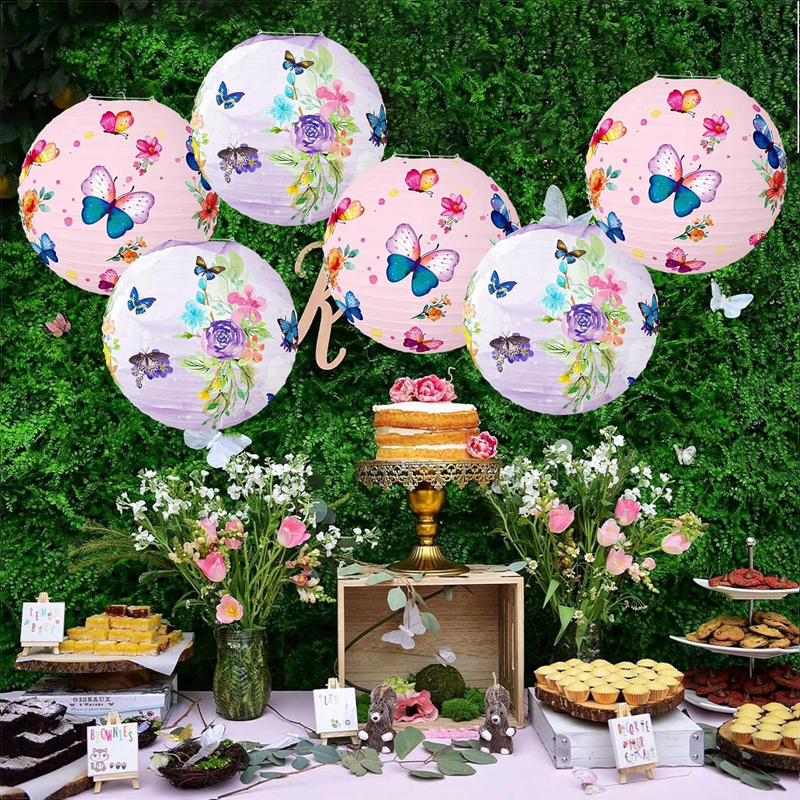 6-Pack Butterfly & Floral Paper Lanterns 12-Inch (Pink & Purple) - Reusable Hanging Decor for Birthday, Baby Shower & Indoor/Outdoor Garden Party Setup - Image 3